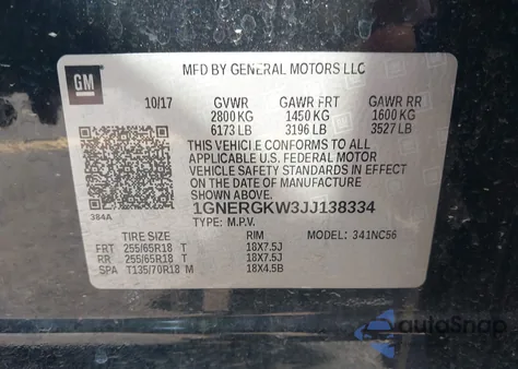 2018 Chevrolet Traverse 1Lt from USA, damaged, VIN 1GNERGKW3JJ138334